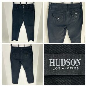 Hudson Straight‎ Black Jeans Size 16 Double Button Flap Pocket Denim 37x28.5